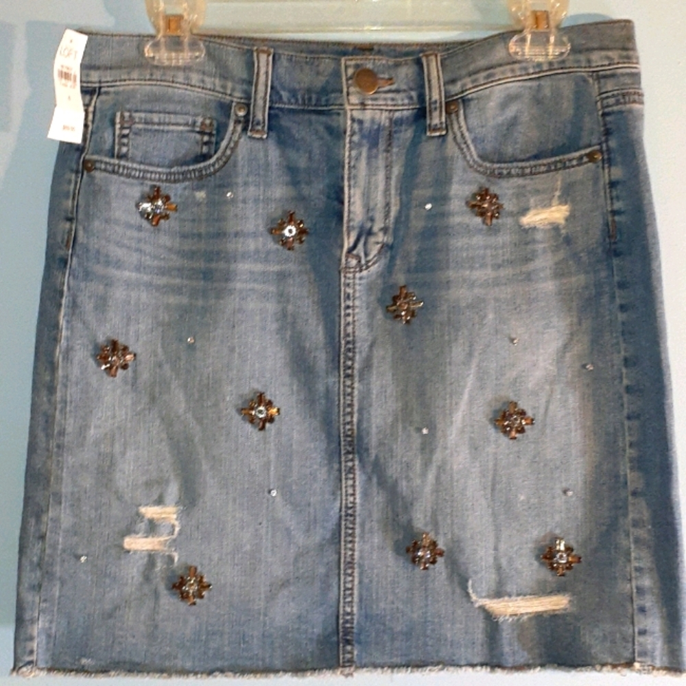 NWT Ann Taylor LOFT Bling Jean Skirt Size 6